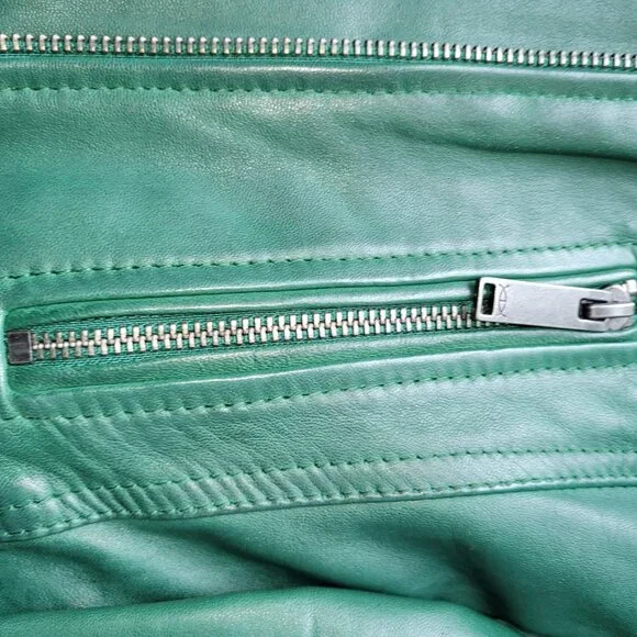 Danier Daria Emerald Green Leather Moto Jacket Size XS - Picture 9 of 13